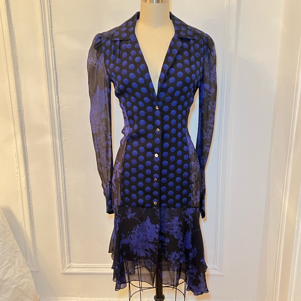 DVF Silk polka dot button down dress